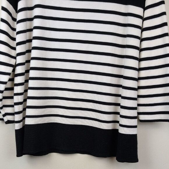 Talbot's Mock Neck Striped Black and White Pearl Button-Shoulder Sweater Size XL - Picture 7 of 10